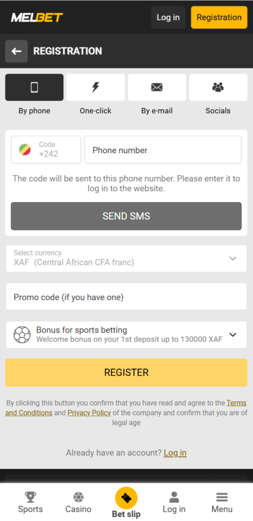 MelBet registration by phone