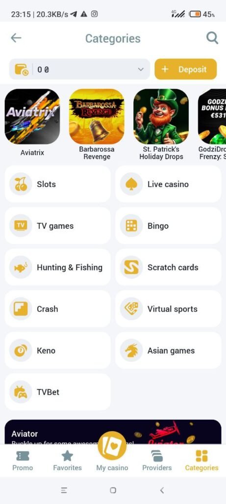 MelBet app casino section