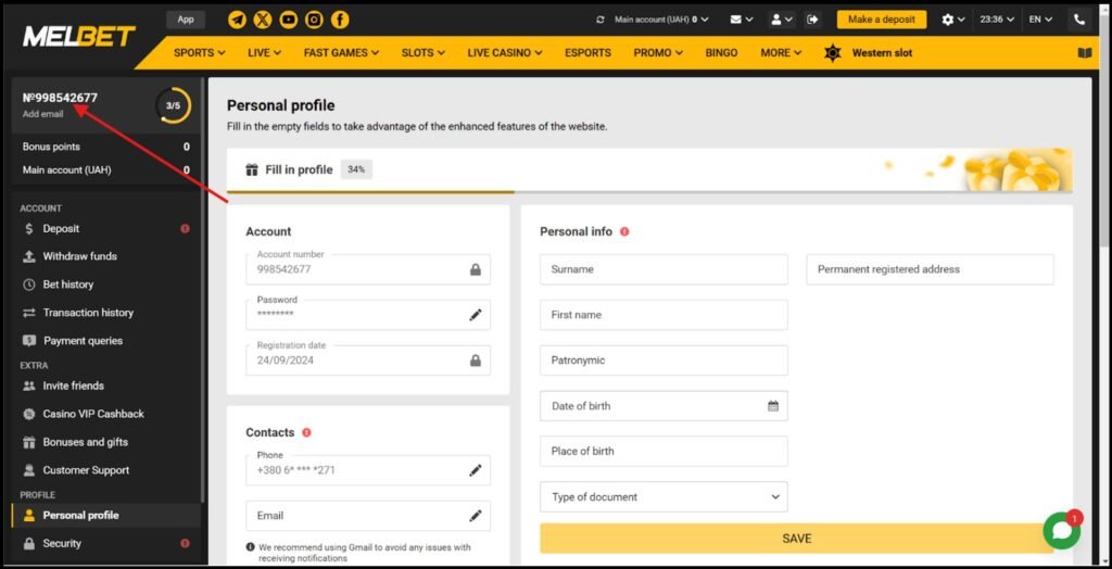 MelBet ID on desktop website