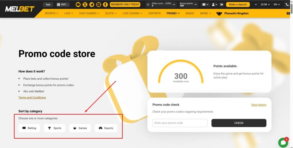 Promo code store on desktop