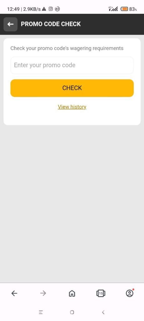 Promo code check section at MelBet mobile website picture 2