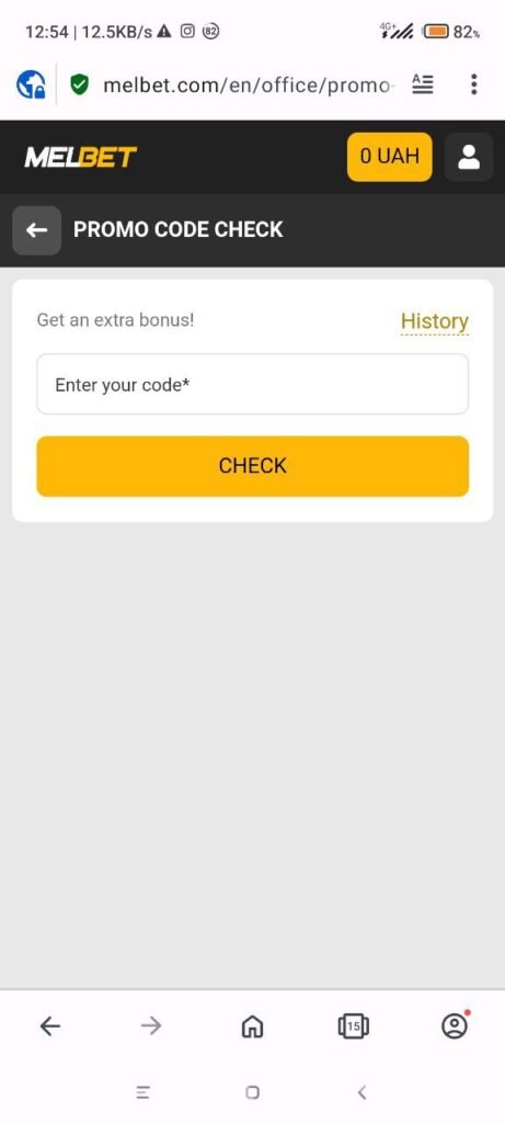 Promo code verification at MelBet mobile website picture 3