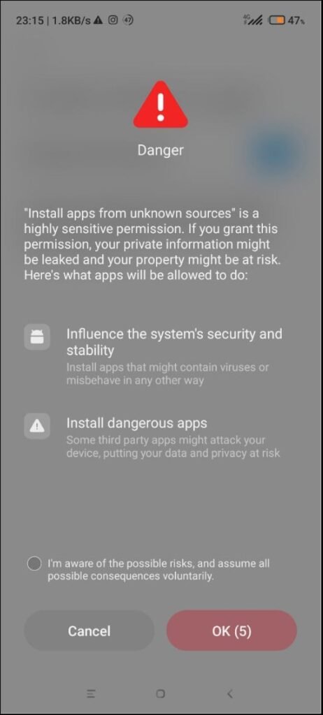 Confirm installation from unknown sources