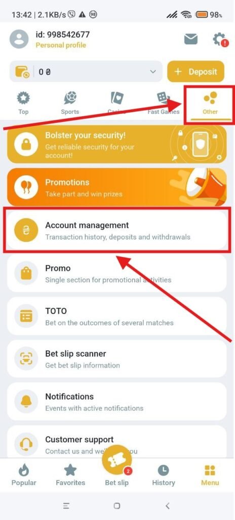 MelBet transaction history mobile app - step 2