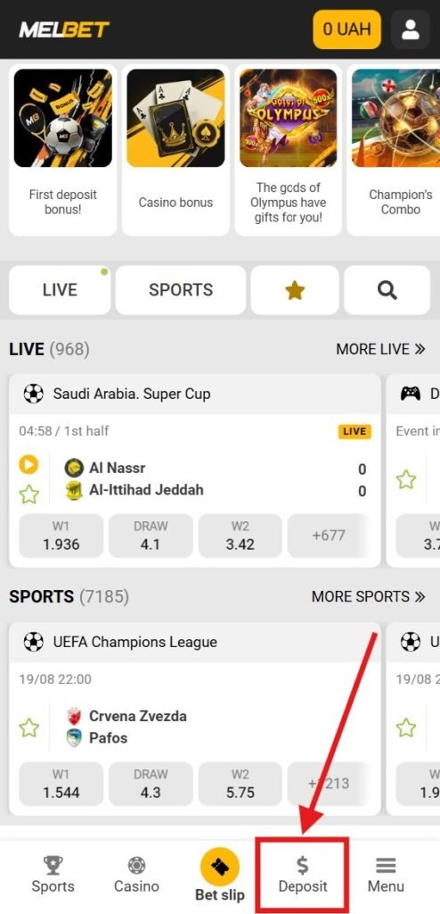 MelBet payment mobile website - step 1