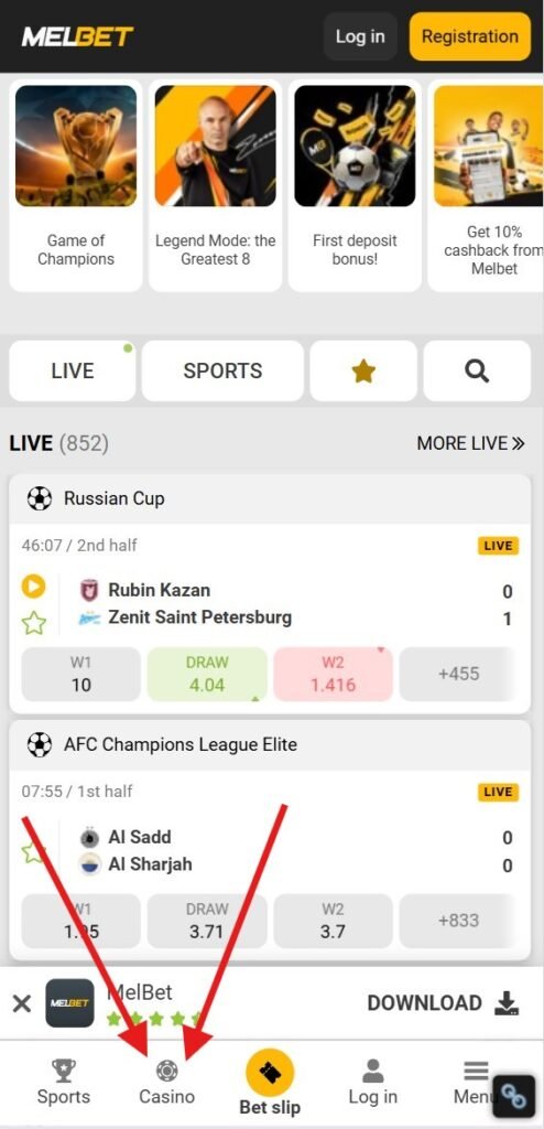 How to find Plinko at MelBet website - Step 1