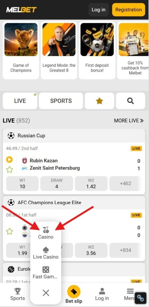 How to find Plinko at MelBet website - Step 2