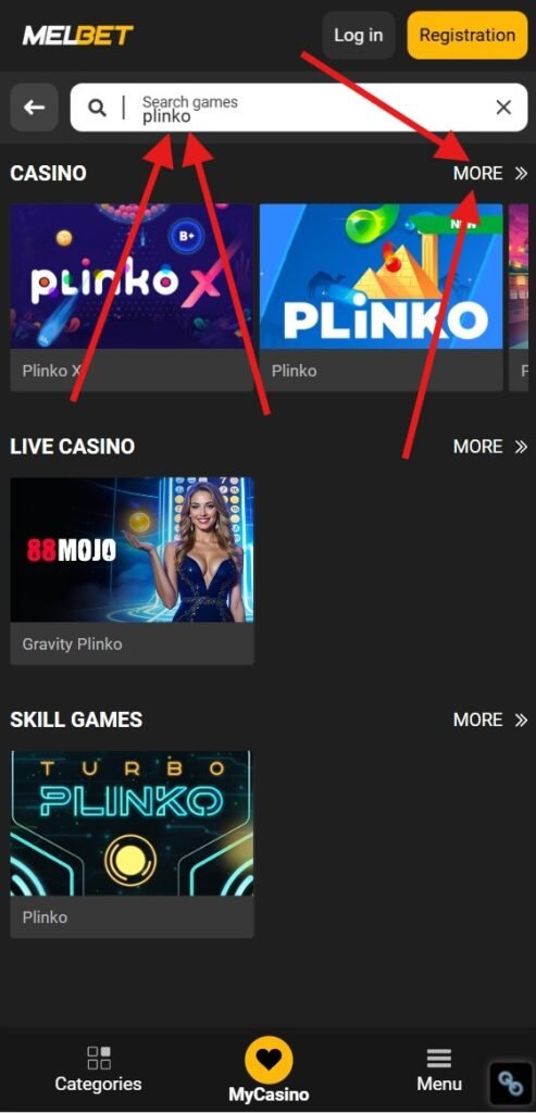 How to find Plinko at MelBet website - Step 4